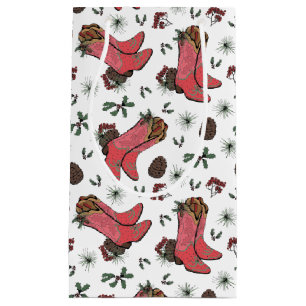 Western Cowgirl Christmas Pink and Green Small Gift Bag