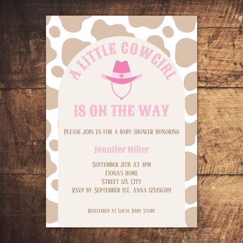 Western Cowgirl Cow Print Girl Baby Shower Invitation