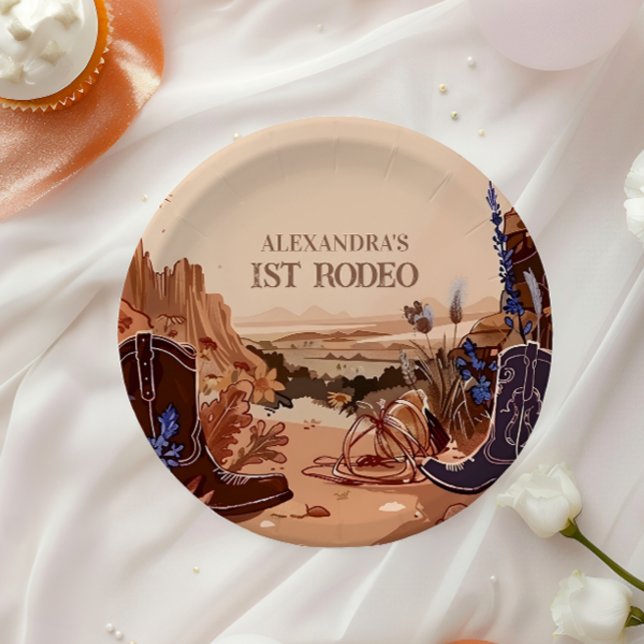 Western Cowgirl Cowboy First Birthday Paper Plates (Creator Uploaded)