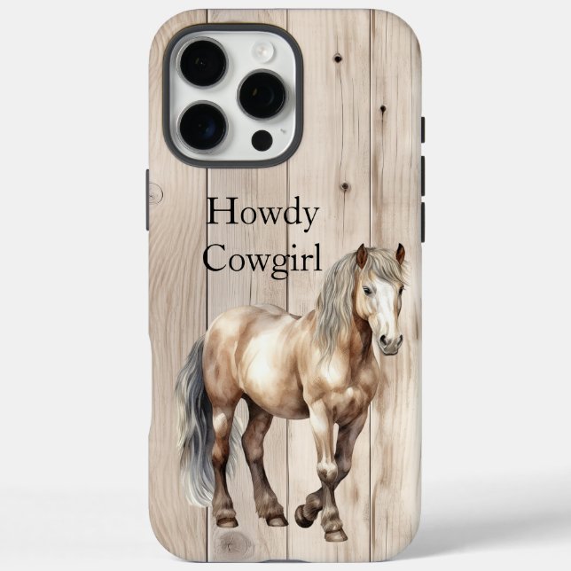 Western Cowgirl Cowboy Horse Faux Wood Case-Mate iPhone Case (Back)
