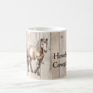 Western Cowgirl Cowboy Horse Faux Wood Coffee Mug