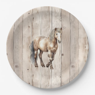 Western Cowgirl Cowboy Horse Faux Wood Paper Plates