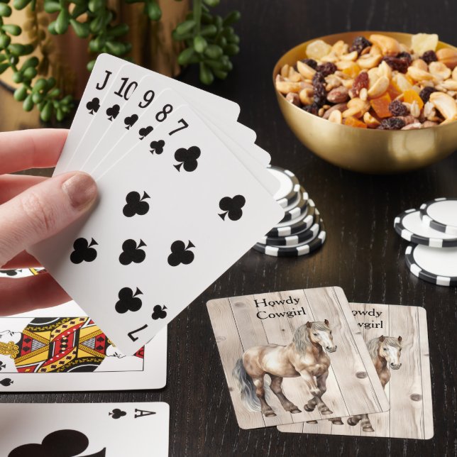 Western Cowgirl Cowboy Horse Faux Wood Poker Cards (In Situ)