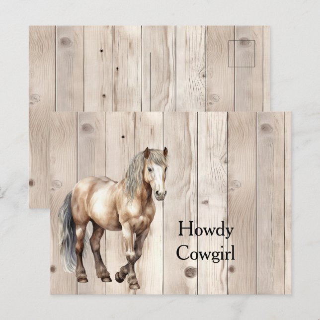 Western Cowgirl Cowboy Horse Faux Wood Postcard (Front/Back)