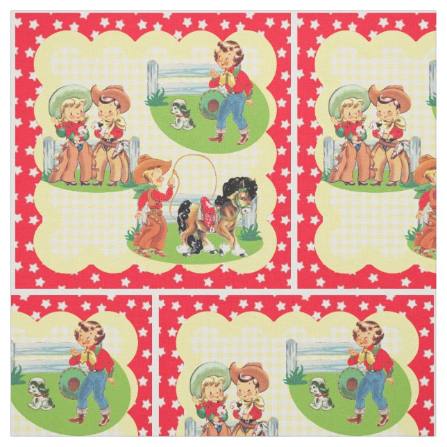Western Cowgirl Cowboy Kids Horse Fabric (Swatch)