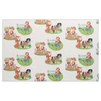Western Cowgirl Cowboy Kids Horse Fabric 9" by RODEODAYS at Zazzle