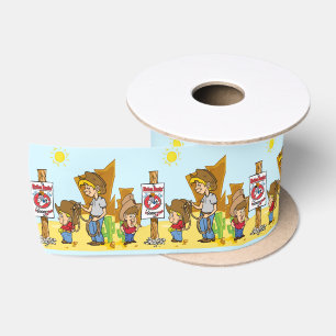 Western Cowgirl Cowboy Mutton Bustin Rodeo Print Satin Ribbon