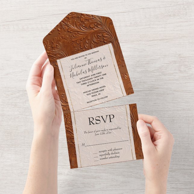 Western Cowgirl Cowboy Tan Brown Bohemian All In One Invitation (Tearaway)