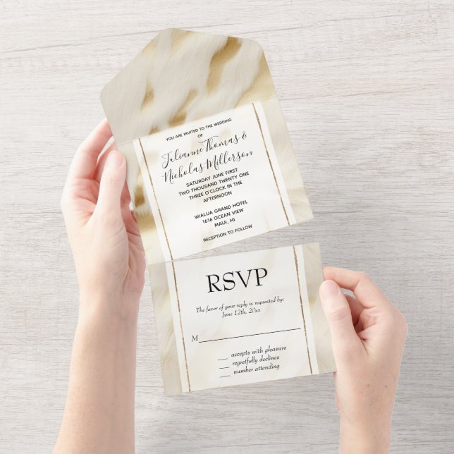 Western Cowgirl Cream Gold Cowhide All In One Invitation (Tearaway)