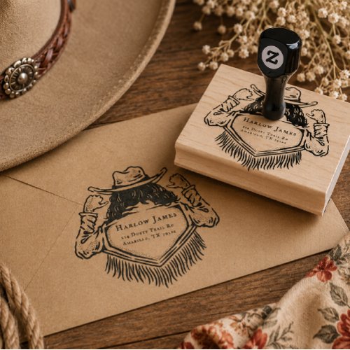 Western Cowgirl Custom Return Address Rubber Stamp