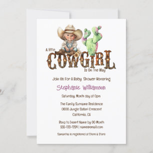 Western cowgirl desert cactus girls baby shower invitation