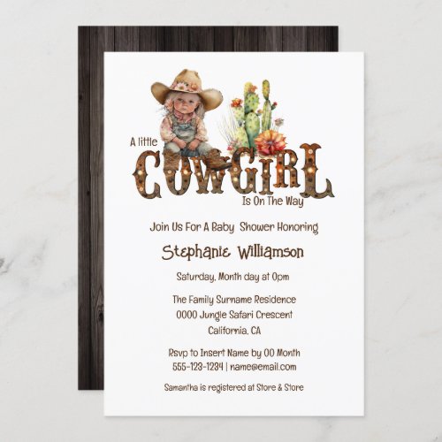 Western cowgirl desert cactus girls baby shower invitation