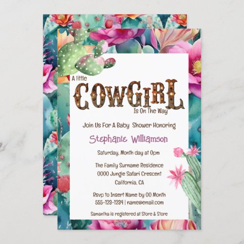 Western cowgirl desert cactus girls colorful chic invitation