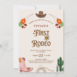 Western Cowgirl First Rodeo Birthday Invitation