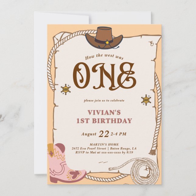 Western Cowgirl First Rodeo Birthday Invitation (Front)