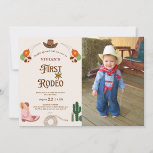 Western Cowgirl First Rodeo Photo Birthday Invitation