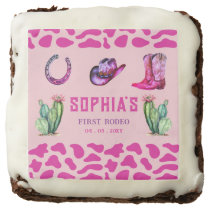 Western Cowgirl First Rodeo Pink Girls Birthday Brownie