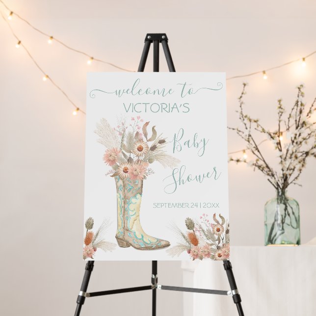 Western Cowgirl Floral Boots Bridal Shower Foam Board (In Situ (Stand))