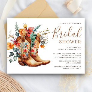 Western Cowgirl Floral Boots Bridal Shower Invitation