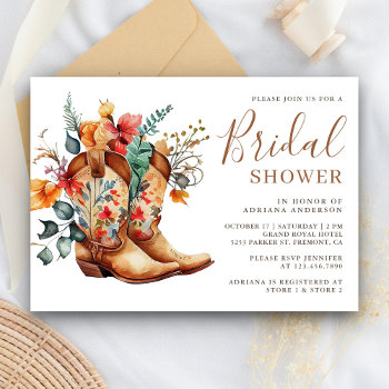 Western Cowgirl Floral Boots Bridal Shower Invitation by ShabzDesigns at Zazzle