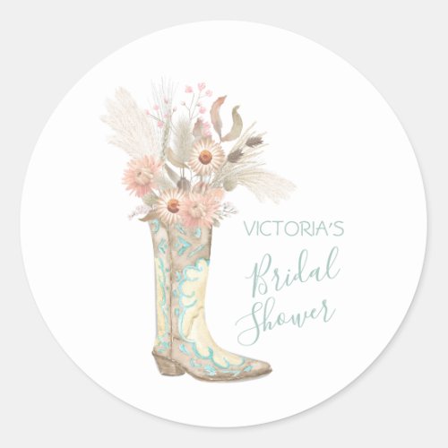 Western Cowgirl Floral Boots Shower Classic Round Sticker