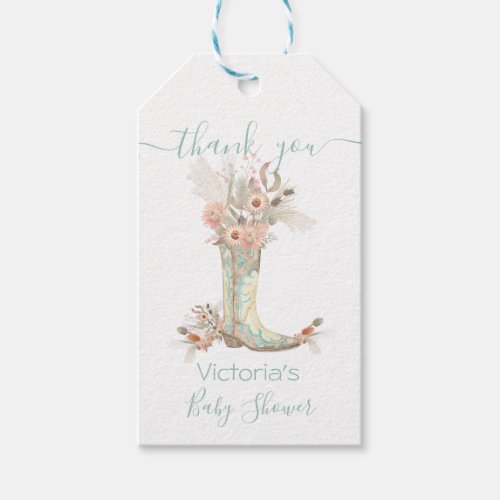 Western Cowgirl Floral Boots Shower Gift Tags