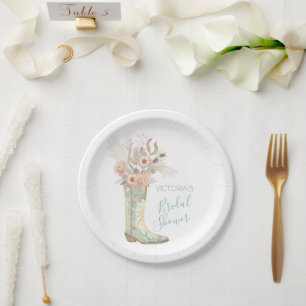 Western Cowgirl Floral Boots Shower Paper Plates