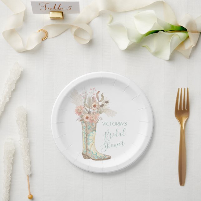 Western Cowgirl Floral Boots Shower Paper Plates (Wedding)