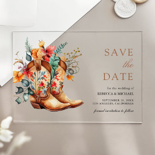 Western Cowgirl Floral Boots Wedding Save the Date