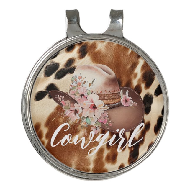 Western Cowgirl Floral Cowboy Hat Golf Hat Clip (Front)
