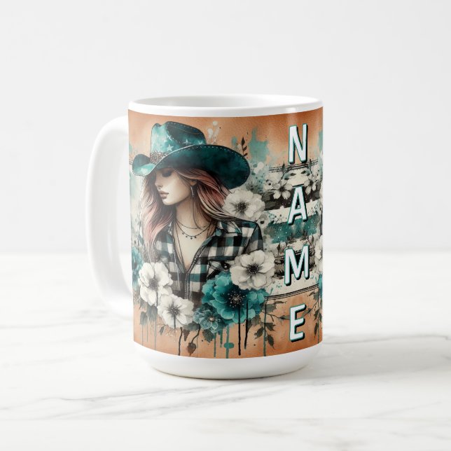 Western Cowgirl Floral Customized Coffee Mug (Front Left)