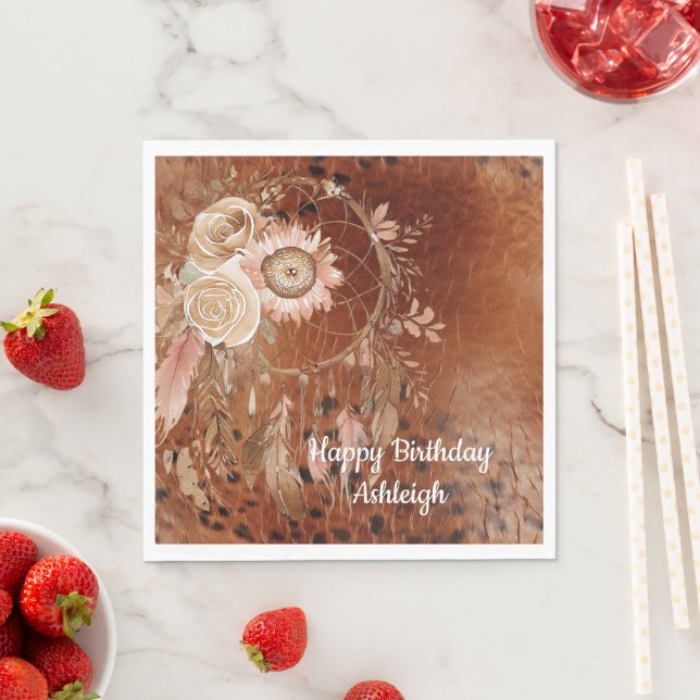 Western Cowgirl Floral Dream Catcher  Birthday Napkins (Insitu)