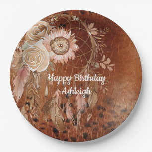 Western Cowgirl Floral Dream Catcher Birthday Paper Plates