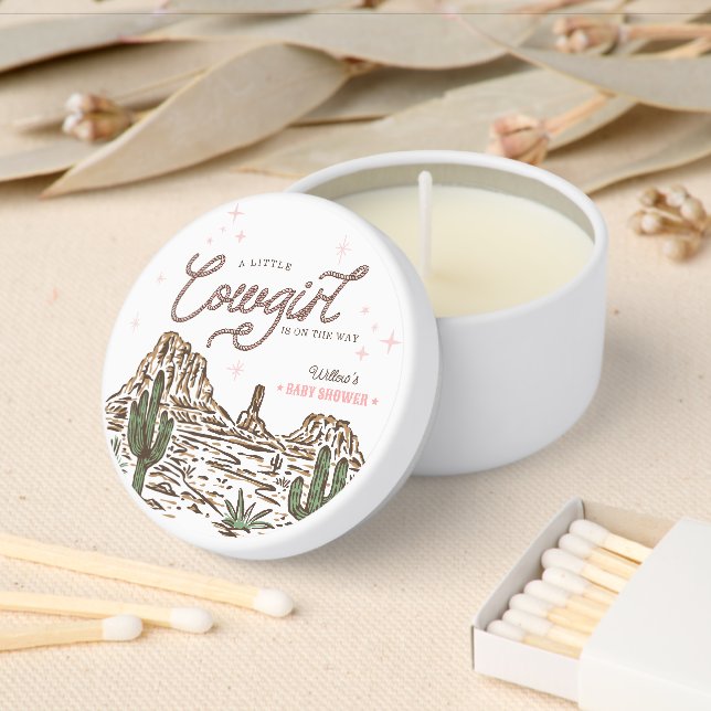Western Cowgirl Girl Baby Shower Mini Candle Favors (Insitu)