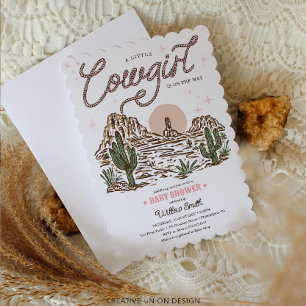 Western Cowgirl Girl Baby Shower Scalloped Edge Invitation