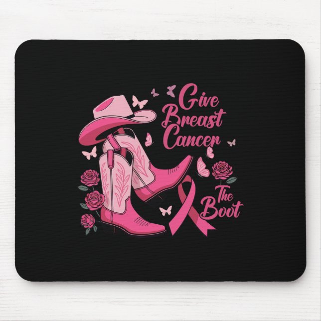 Western Cowgirl Give Breast Cancer The Boot Awaren Mouse Pad (Front)