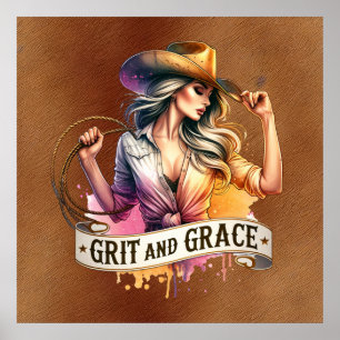 Western cowgirl grit grace poster