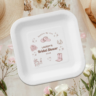 Western Cowgirl Hand Drawn Bridal Shower Paper Plates