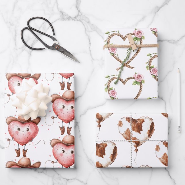 Western Cowgirl Heart Cowboy Hat Birthday  Wrapping Paper Sheets (Front)