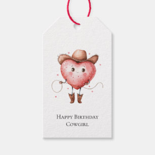 Western Cowgirl Heart with Cowboy Hat Birthday Gift Tags