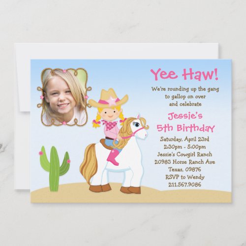 Western Cowgirl Horse Birthday Party Invitation