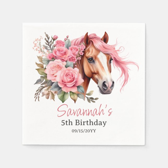 Western Cowgirl Horse Birthday Party Napkins (Front)