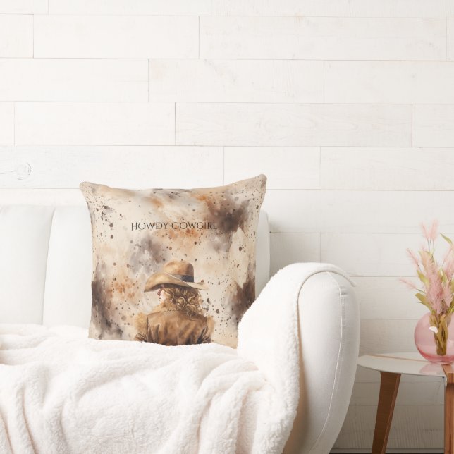 Western Cowgirl Horse Floral Throw Pillow (Couch)