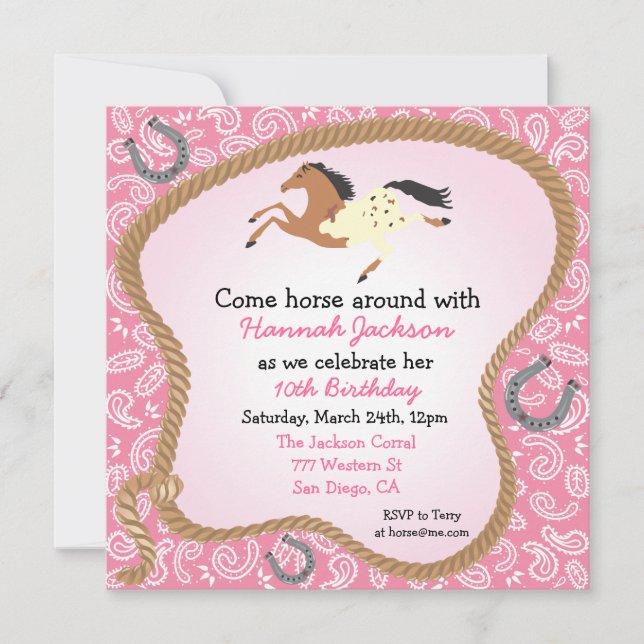 Western Cowgirl Horse Party Invitation (Front)