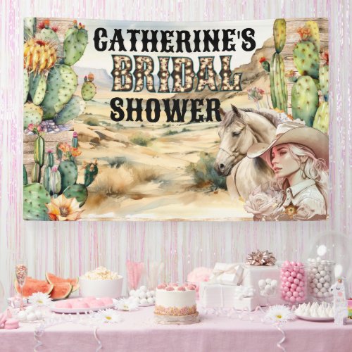 Western cowgirl in desert bridal shower chic banner