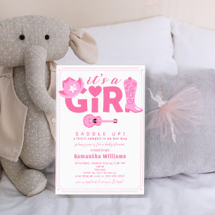 Western Cowgirl It's a Girl Pink Plaid Baby Shower Invitation