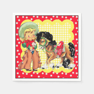 Western Cowgirl Kid With Horse Party Napkins