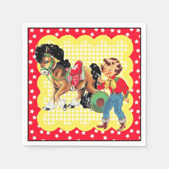 Western Cowgirl Kid With Horse  Party Napkins (Front)