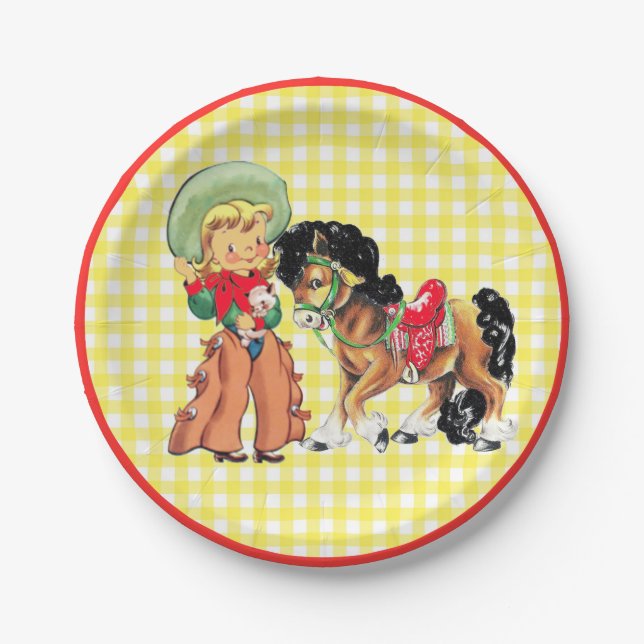 Western Cowgirl  Kid With Horse  Party Paper Plates (Front)