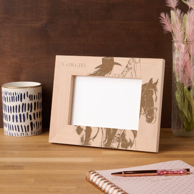 Western Cowgirl on Horse Engraved Frames (Left)